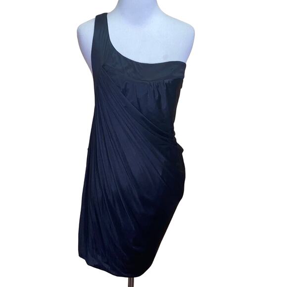 Alexia Admor Black One Shoulder Ruched Bodycon Black Mini Dress Small - Picture 1 of 8